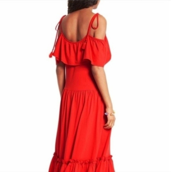 Rebecca Minkoff Mojave Red Off the Shoulder Tier Midi Summer Dress Size S - Picture 3 of 8
